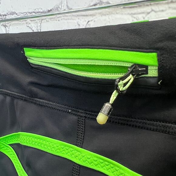 Lululemon Align Cropped Leggings Black Green 6 Zip Pocket Reflective Workout - Picture 7 of 10